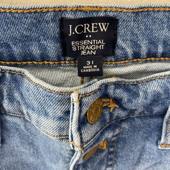 J.Crew Essential Straight Jeans Womens Size 31 Blue Denim Button-Fly Frayed Hem - Picture 2 of 13